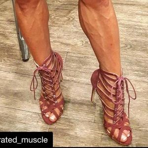 Pink suede lace up heels